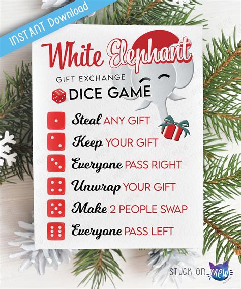 Printable White Elephant Dice Game T Exchange Rules Secret Santa