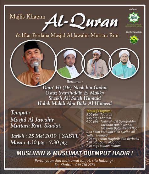 Poster Majlis Khatam Al Quran Perdana Masjid Mutiara Rini Skudai Johor