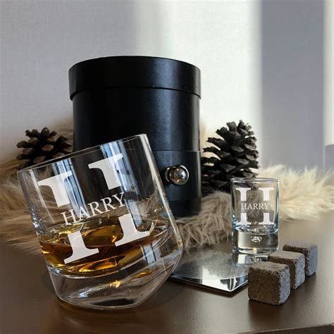 personalized whisky glasses leather box set custom whisky etsy