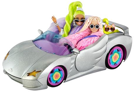 barbie extra vehicle sparkly silver 2 seater car with rolling wheels