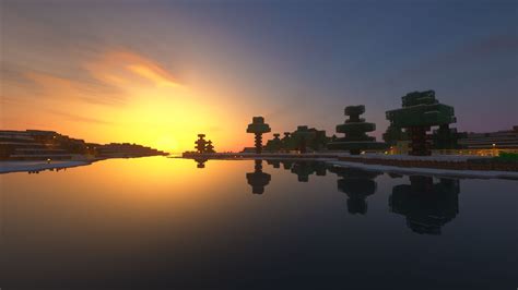 Wallpaper Minecraft Shader Shaders Sunset Reflection Snow