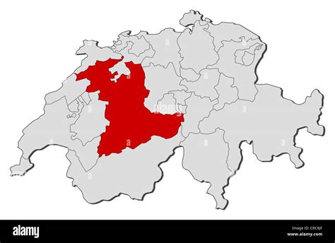 Mapa político de Suiza con los varios cantones donde Berna está