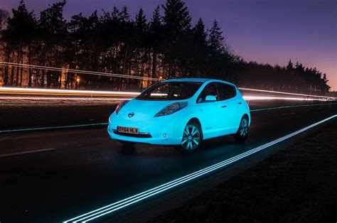Watch A Glow In The Dark Nissan Leaf Drive On A Glowing Highway