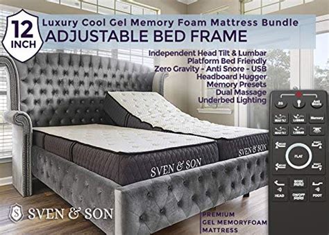 Sven And Son Platinum Adjustable Bed Base Frame 12 Inch Memory Foam