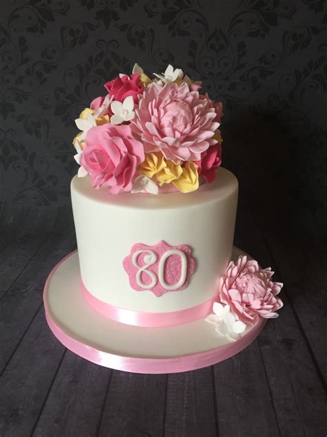 80th Birthday Cake With Sugar Flowers
