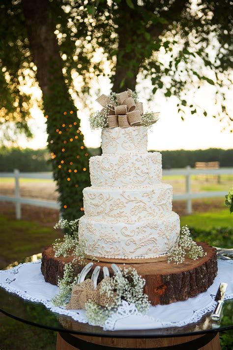 Rustic Burlap And Lace Wedding Cake
