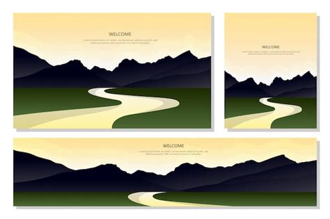Premium Vector Beautiful Mountain Landscape Illustration Set