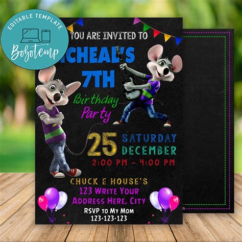 Editable Chuck E Cheese Party Invitation Instant Download