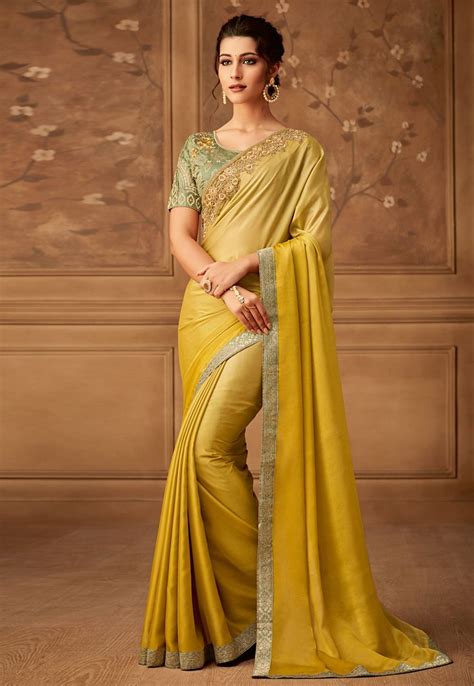 Yellow Silk Embroidered Saree With Blouse 502 Party Wear Sarees Saree Designs Yellow Saree