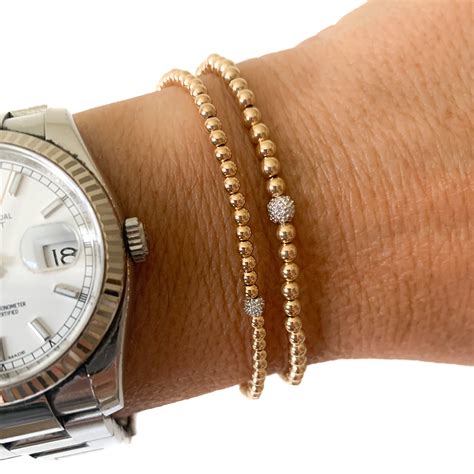 14k White Gold Beaded Bracelet With Diamond Accent