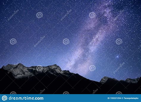The Milky Way Galaxy Over The Himalayas Nepal Everest Region Stock
