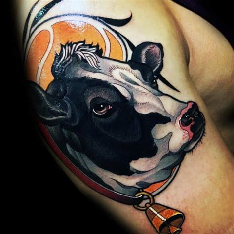 Holstein cow & calf pink border heart temporary tattoos. 60 Farming Tattoos For Men - Agriculture Design Ideas