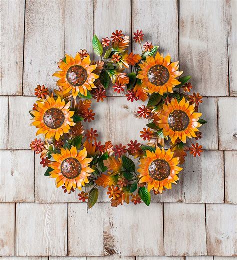 Autumn Sunflowers Metal Wreath Wall Art Home Accents Indoor