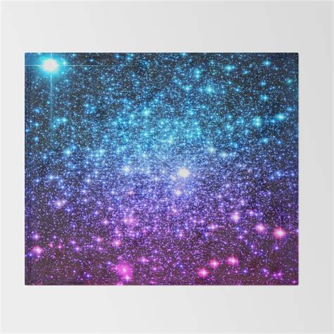 Glitter Galaxy Stars Turquoise Blue Purple Hot Pink Ombre Throw