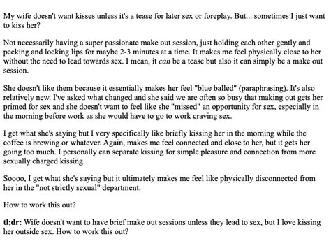 Reddit Stories On Twitter Wife [29f] Doesn T Want Kisses Unless It Leads To Sex But Sometimes