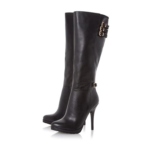 Dune Snitchee High Heel Knee High Boots In Black Black Leather Lyst