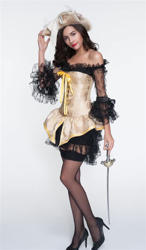 2pcs yellow brocade lace up corset and black lace dress n10898