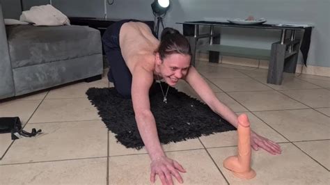 skinny slut doing pushups while gagging on a dildo topless xxx mobile porno videos and movies