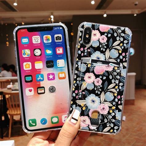 Card Slot Flower Phone Case For Iphone X Xr Xs Max Silicon