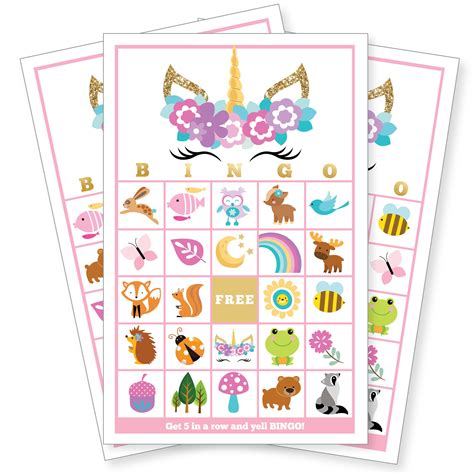 Eyelash Unicorn Bingo Game Kids Printable Bingo Game Bingo Party