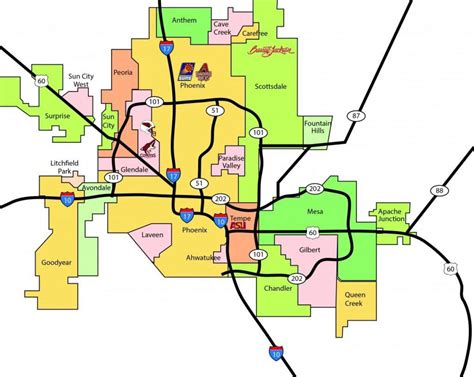 Mapa Da área Metropolitana De Phoenix A área Metropolitana De Phoenix