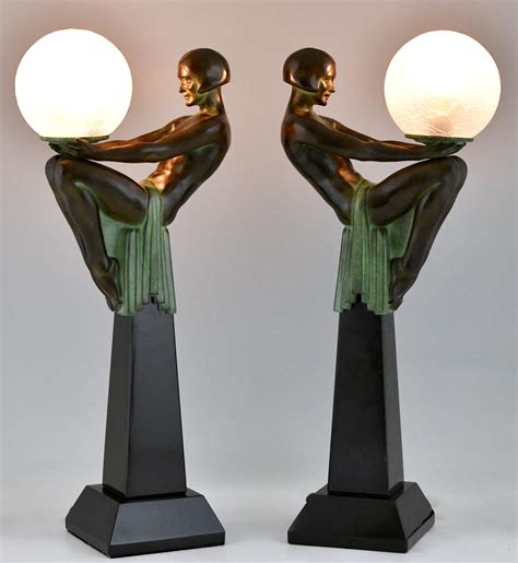 Pair Of Art Deco Style Table Lamp Seated Nude With Globe Max Le Verrier Enigma For Sale At Stdibs