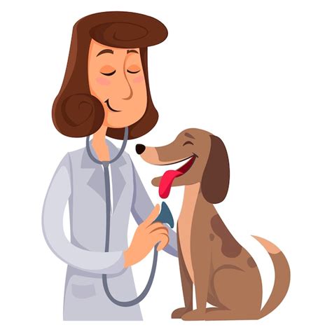 Premium Vector A Veterinarian Listens To A Dog With A Stethoscope