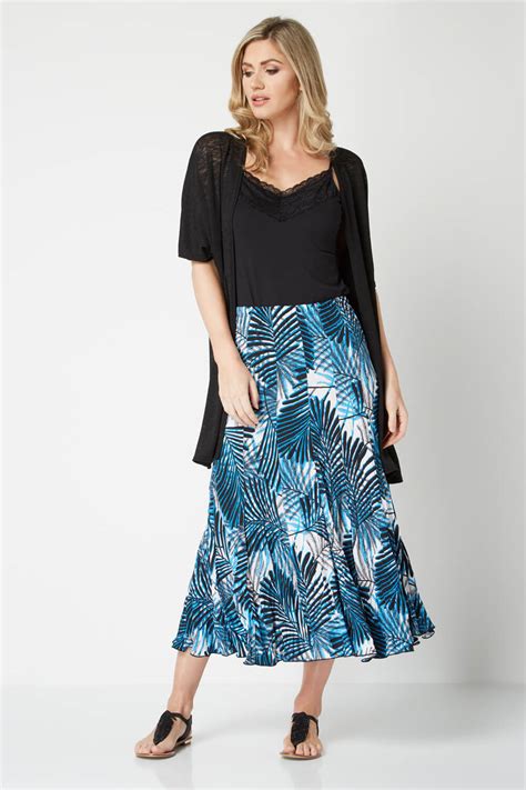 Tropical Print Maxi Skirt In Turquoise Roman Originals Uk
