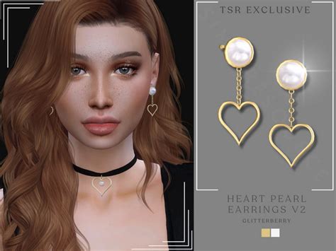 The Sims Resource Pearl Heart Earrings 2