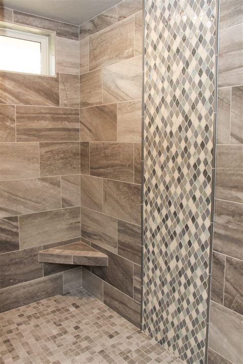 Brown And Beige Tile Shower Wall And Floor Beige And Grey Tile Accent