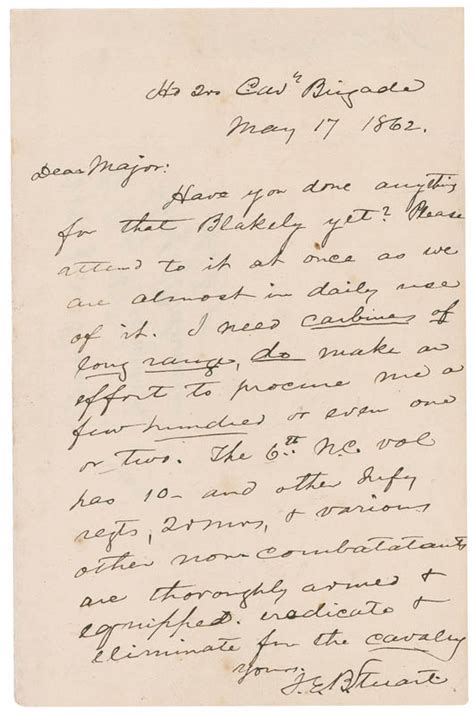 Major General James Ewell Brown Jeb Stuart Autograph Letter Signed