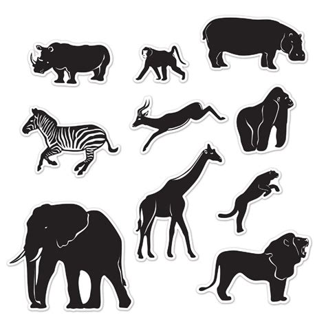 Jungle Animal Silhouettes Prtd 2 Sides 12 Pack At
