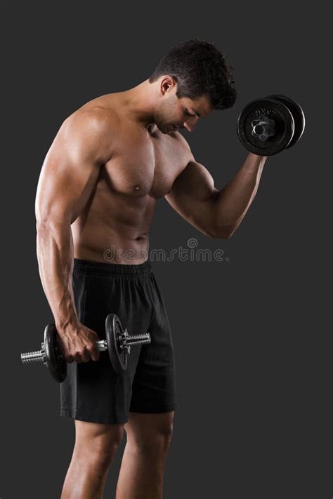 Muscular Man Lifting Weights Stock Image Image Of Biceps Fitness