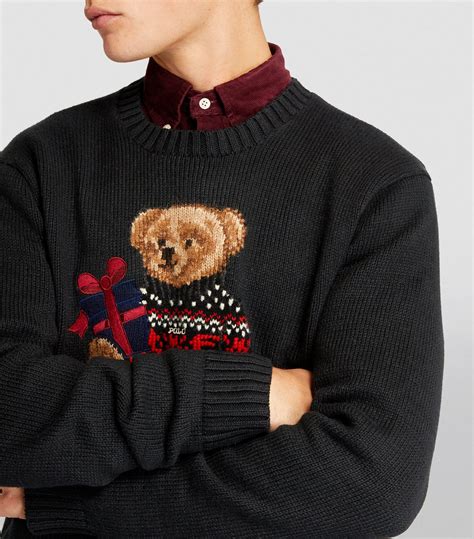 Mens Polo Ralph Lauren Black Cotton Cashmere Heritage Bear Sweater