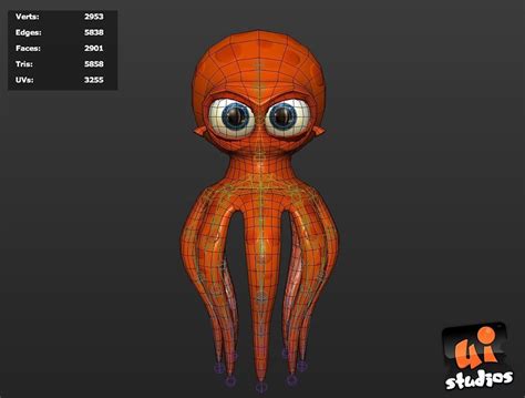 Cartoon Octopus 3d Model Game Ready Animated Rigged Ma