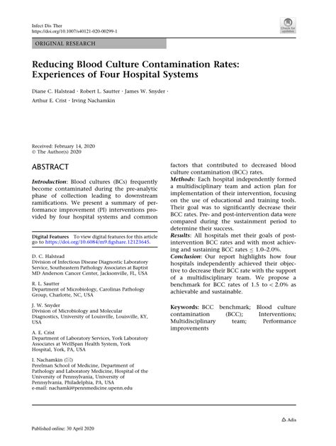 Pdf Reducing Blood Culture Contamination Rates Experiences Of Four