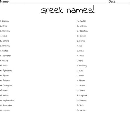 Greek Names Worksheet Wordmint