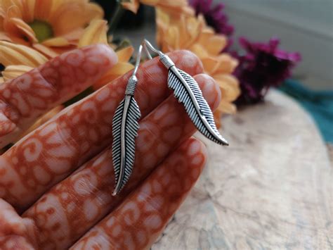 Boho Feather Earrings Silver Plated Feather Navajo Feathers