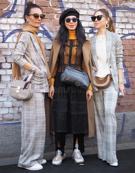 milan italy 21 february 2019 fashion bloggers street style outfits editorial image image of
