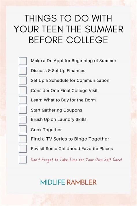 10 Things To Do With Your Teen The Summer Before College Midlife Rambler