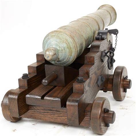 Original Late 18th Century Bronze 2 Pounder Cannon With Oak Naval
