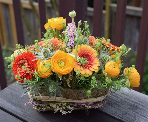 Easter Flower Basket With Ranunculus Gerber Daisies Thistle Fresh