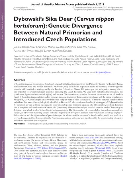 Pdf Dybowskis Sika Deer Cervus Nippon Hortulorum Genetic