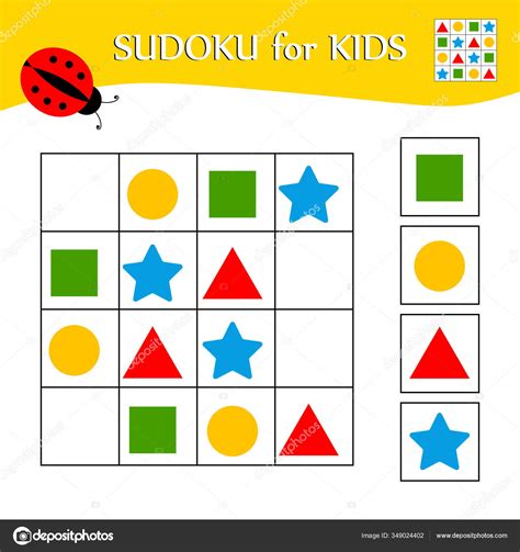 Sudoku Game Children Pictures Kids Activity Sheet Colorful Geometric