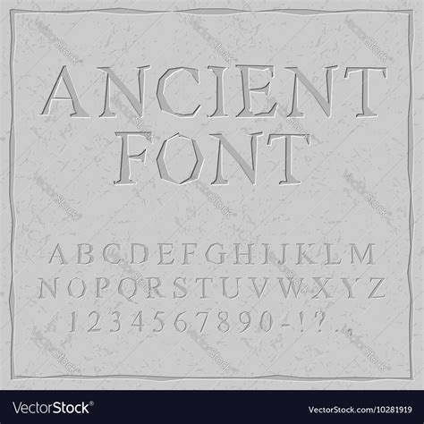 Ancient Font Carved On Stone Plate Alphabet Vector Image