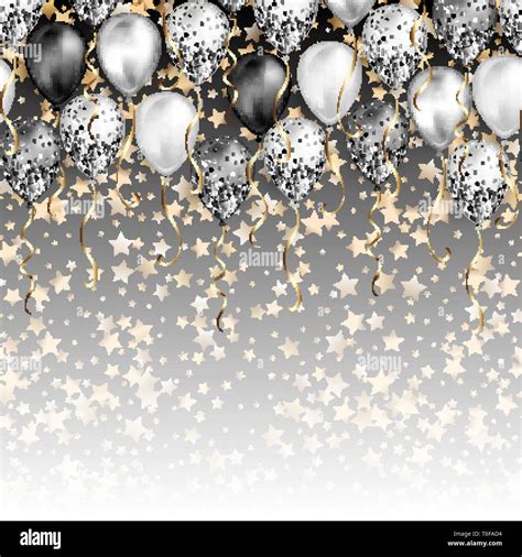 Background With Stars Confetti And Black And White Balloons As Top