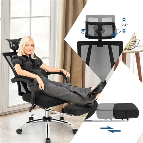 Ergonomic Recliner Mesh Office Chair With Adjustable Footrest Costway