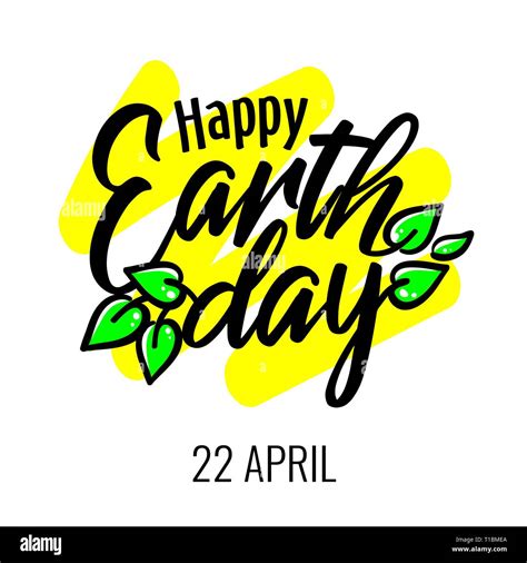 Happy Earth Day 22 April Lettering Card With Green Leaves Banner