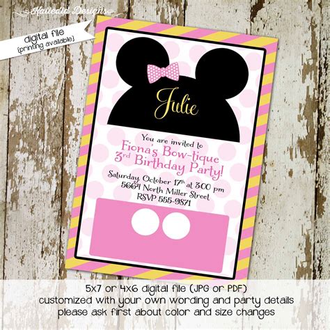 Mickey Mouse Birthday Invitation Disney Baby Shower Minnie Etsy