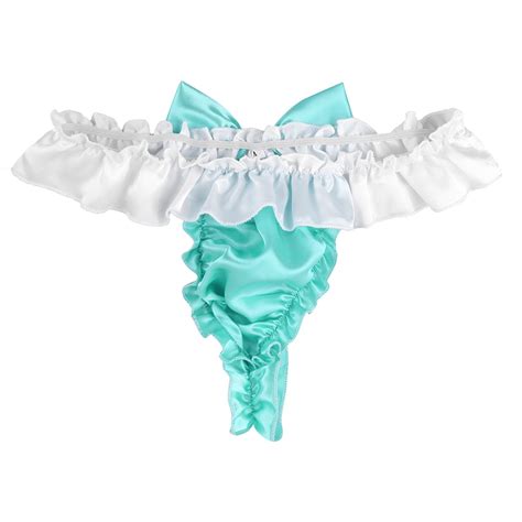 Mens Sissy Shiny Soft Satin Lingerie Ruffled Frilly Briefs Bowknot High Cut Low Rise Gay Thong
